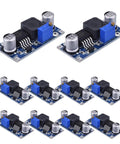 Set of 10 XL6009 high frequency 4A DC-DC boost converter modules with step up regulator for Arduino Raspberry Pi projects, top view.