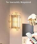 Set Of Two Gold Crystal Wireless Wall Sconces With Smooth Remote Control Rechargeable Cordless Lighting Featuring 12 RGB Colors And 3 CCT White Adjustable Dimming Options For Bedroom Living Room Total Glow Up No Sweat Install, displaying size dimensions.