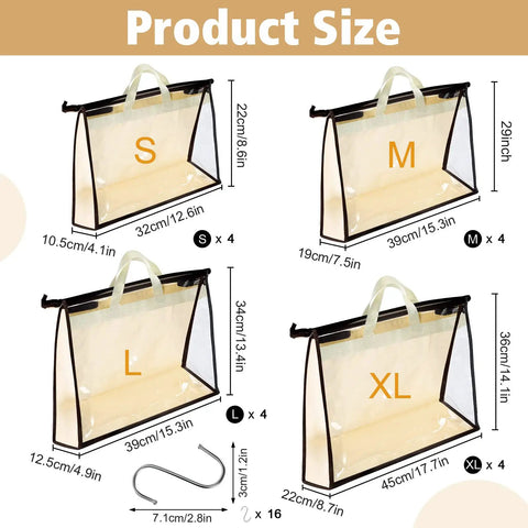 Clear Handbag Storage Organizer Kit With 16 S Hooks In 4 Sizes For Clutches Totes Wallets Moisture Proof Purse Bags