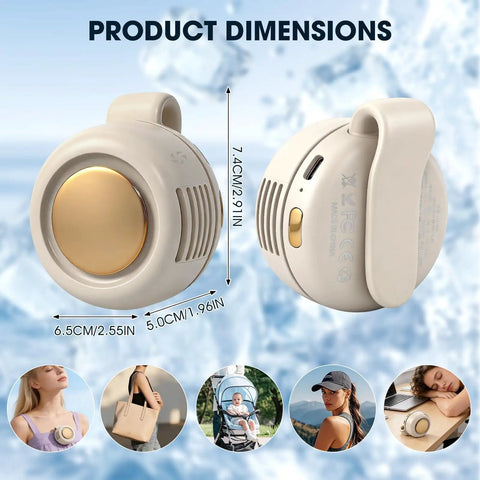 Portable Bladeless Clip On Fan For Waist Or Shirt Hands Free Personal Neck Wearable Cooling Fan With Dimensions