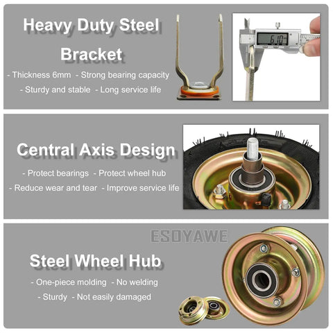 Four Pack Heavy Duty Pneumatic Caster Wheels Eight Inch And Ten Inch Rubber Tire Casters Roll Smooth With Swivel Brake Steel Hub Built Tough To Move Heavy Loads Without Breaking A Sweat