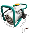 Slick Portable Electric Steel Plate Beveling Machine With Adjustable 30 To 60 Degree Angles For Weld Prep On Stainless Cast Iron And Steel, side view with dimensions.