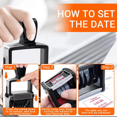 Top Shelf Custom Self Inking Rubber Date Stamp Designed For Office Hustles For setting date accurately in three steps.