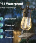 105ft Solar String Lights Outdoor Waterproof Patio Lighting With 30 Plus 2 Shatterproof S14 Bulbs 4 Modes 3 Timers IP65