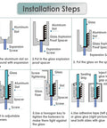 Installation steps for Heavy Duty Aluminum Glass Railing Spigot Kit Tough As Nails, detailing assembly for glass panel support.