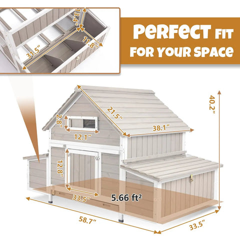 Diagram of Cozy Predator Proof Chicken Coop For 2 To 4 Chickens With 2 Nesting Boxes, showcasing detailed dimensions and design.