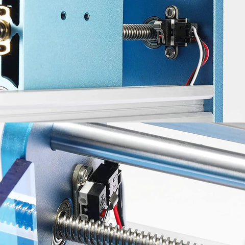 Close-up of installed Six Pack Mechanical Limit Switch Module Vertical Endstop Switch Kit with one meter cable on 3D printer.
