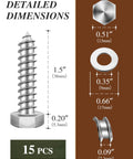 Detailed dimensions of Heavy Duty 5/16 Inch Lag Screws With Flat Washers, 1-1/2 Inch Length, Hex Head, 304 Stainless Steel 18-8.