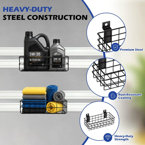 Badass Heavy Duty Wall Basket Set Compatible With Gladiator Geartrack And Gearwall For Garage Kitchen Closet And Laundry Storage Organizer Four Pack Setup