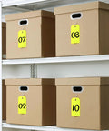 100 Pack Rugged Writable Plastic Tags With Secure Wire Ties, Heavy Duty Waterproof Labels For Outdoor Tools Garage Moving Pipes, Bright Yellow Surface No Sweat Marker Writing System on storage boxes.