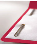 Close-up of Letter Size Red Fastener Folders With Heavy Duty Embedded Straps And Assorted One Third Cut Tabs For Hustle Free Filing and Crisp Office Archiving Pack Of Fifty.