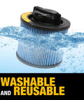 High Efficiency Vacuum Filter Replacement For 4 To 5 Gallon Wet Dry Shop Vacs submerged in water showing washable feature
