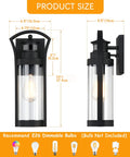 Large 15 Inch Black Dusk To Dawn Outdoor Wall Light With Photocell Sensor And PIR Motion Sensor, Exterior Sconce Lantern Lighting For Garage Porch And Patio, Ribbed Glass, Wall Mounted Fixture shown with dimensions