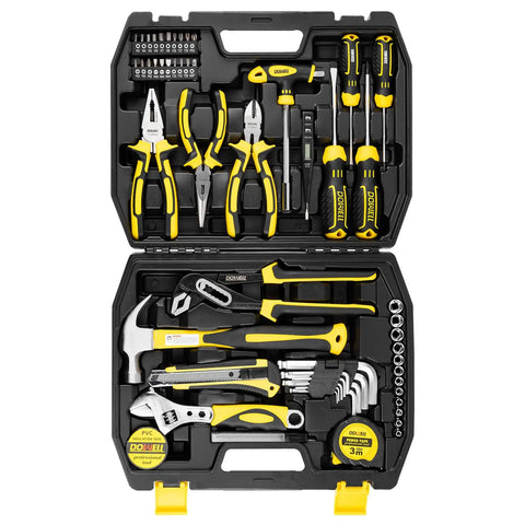 62 Piece Homeowner Tool Kit With Wrench Pliers Screwdrivers And More For DIY Home Repairs Durable Chrome Finish Steel Tools