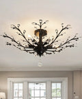 Vintage Crystal Chandelier Five Light Semi Flush Mount Ceiling Light In Black For Kitchen Bedroom Living Room Dining Hallway Foyer