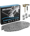 Belleone #35 roller chain set: 10 ft, 320 links, includes chain breaker and 5 connecting links (front view)