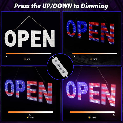 Huge 30x10 Inch LED Open Sign With Dimmable Three Modes And 720 Bright LEDs US Flag Design On Durable Aluminum Base