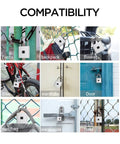 Fingerprint Padlock Keyless Biometric Lock For Luggage Suitcase Backpack Bike School And Gym Lockers No App No Bluetooth Easy Finger Access Secure Anti Theft Travel Lock securing various items including fence, backpack, and gate.