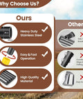 Comparison chart showcasing features of Pro Grade Heavy Duty Lawn Leveling Rake with foldable plate and stainless steel shaft.