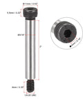 Badass Alloy Steel Hexagon Socket Head Shoulder Bolts With 1/4 20 Threads And 2 Inch 5/16 Shank shown with measurements.