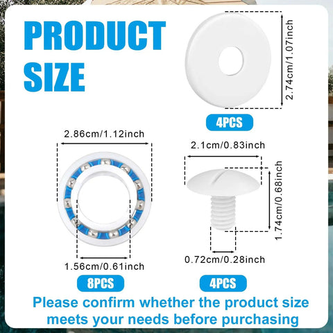 Dimensions of Pool Cleaner Rebuild Kit With 8 Wheel Bearings, 4 Screws, 4 Washers Replacement Parts For Polaris 280 And 180