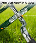 Close-up of anti-rust chrome finish and weather-proof material on 4 Wheel Garden Hose Reel Cart With Storage Basket Portable Hose Cart