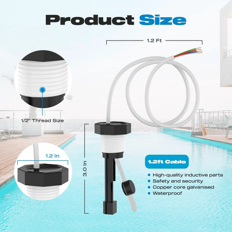 Replacement Flow Switch For IntelliChlor IC Series Salt Chlorinator Cells With 4 Wire Connection Beefed Up Pro Grade Pool Flow Sensor Switch 520736 Compatible With IC40 IC60 IC20 IC15 Durable Steel Sensing Parts, 1.2ft cable