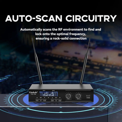 4 In 1 Wireless Lavalier Headset Microphone System With Dual UHF Transmitters, 200 Channels, XLR And 6.35mm Outputs displayed
