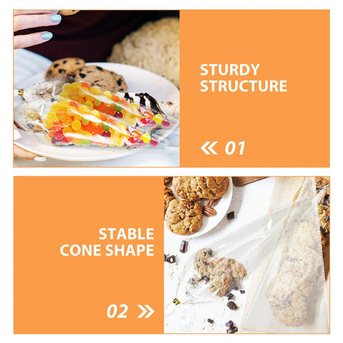 Cone Treat Bags 500 Pack Heat Resistant OPP Material Triangular Candy And Cookie Packaging Bags with gummies and cookies