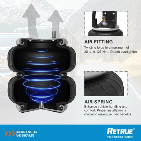RETRUE rear air bag suspension kit for Toyota Tacoma Prerunner 2WD; cross-section view of air spring.