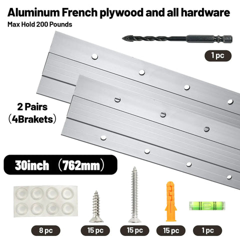 French Cleat Wall Hanger 30 Inch Heavy Duty Z Bar Mount 200 Lbs with aluminum brackets and installation hardware.