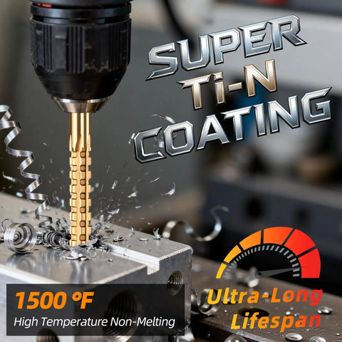 Pro Grade Step Drill Bits And Jobber Drill Bits Set With Titanium Plated HSS Hex Shank For Metal Wood And Plastic in use on metal