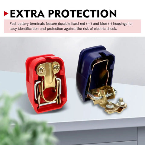 Two Pack Copper Plated Battery Clamps For Cars Trucks And SUVs With Quick Secure Connection Universal Cable Terminals Blue And Red