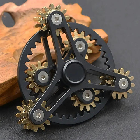 Brass Gears Linkage Fidget Spinner With Aluminum Frame And 13 Bearings Delivers Smooth Long Spin Time Of 2 To 4 Minutes