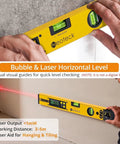 Top Shelf Heavy Duty Aluminum Digital Angle Finder With Integrated Laser Projection And Hella Precise Protractor Gauge For Dead On Bench Measurements And Diy Builds shown on wall for precise level checking.
