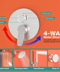 4-way water diverter for Enga Dual Head Shower System with detailed switch for shower functions in brushed nickel finish.