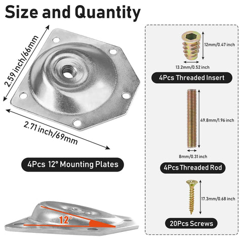 Beefy Heavy Duty Leg Mounting Plates Four Pack For Furniture And Tables 12 Degree Angled Metal Mounting Brackets Easy Install T Plate Hardware Industrial Strength Table Leg Attachments