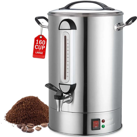 Heavy Duty 24L Commercial Coffee Urn With Quick Brew Dispenser For Catering And Events, 160 Cup Capacity Stainless Steel