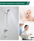All In One Shower Faucet Set With Tub Spout And Chrome Trim Kit Pressure Balanced Valve Dual Function 5 Spray Touch Clean Handheld Shower