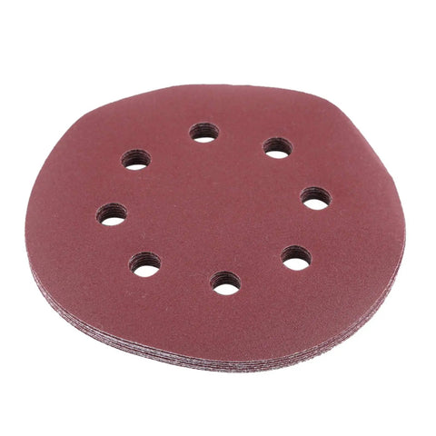 Grab Your Set Of 100 Pieces Of Heavy Duty Aluminum Oxide Sanding Discs With Hook And Loop Pads Perfect For Smoothing Furniture And Car Bodies Fast, showing rounded sanding disc with perforations.