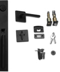 Beefy Full Escutcheon Front Door Handle Set With Deadbolt Lock, Slim Square Single Cylinder Lever, Iron Black Finish components
