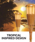 Solar Island Torch LED Flickering Flame Lights, Waterproof Outdoor Landscape Lighting With Bamboo Finish, 8 Pack, sunset view