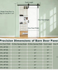 Diagram of 28 Inch By 80 Inch Preassembled Solid Core MDF Sliding Barn Door Kit With 72 Inch Track And Black Hardware, 1 Lite Mirror Panel For Closet, Bedroom, Kitchen Or Bathroom, Boosts Privacy, Soundproofing, Adds Modern, Slick Style, with dimension details.