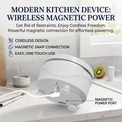 Produce Cleaner For Fruits And Veggies Upgraded Washing Device with cordless magnetic power on a kitchen countertop