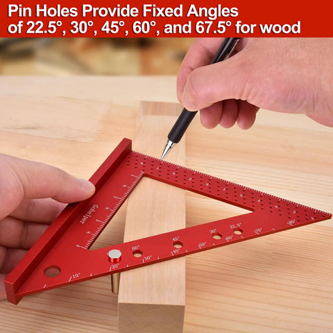 Using 6 Inch Mini Carpenter Square with 0.7mm Mechanical Pencil for quick marking on wood at fixed angles.