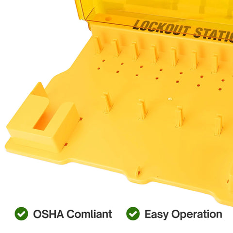 Lockout Tagout Station Wall Mount Board For Ten Safety Locks with hooks and OSHA compliance text