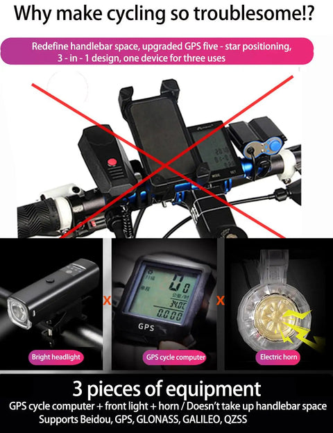All In One Wireless Bike Computer With Ultra Bright 800 Lumen Front Light And Horn Three Sound Modes Ride Ready Waterproof