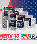 18x24x1 MERV 13 Electrostatic Pleated Air Filter 4 Pack for HVAC AC Furnace Made in USA shown with USA flag backdrop