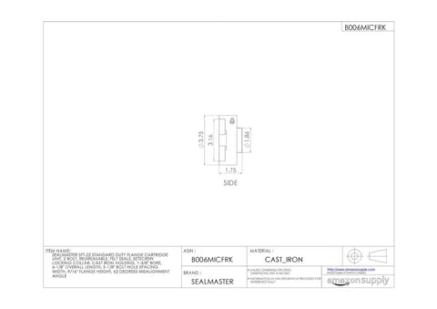 1-3/8 INCH CARTRIDGE UNIT 2 BOLT BALL BEARING FLANGE MOUNT FEATURING CAST IRON HOUSING technical drawing with dimensions.