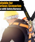 Retractable Safety Harness Lanyard For Fall Protection And Tree Climbing, 6 Ft Double Leg with Snap Hook on worker
